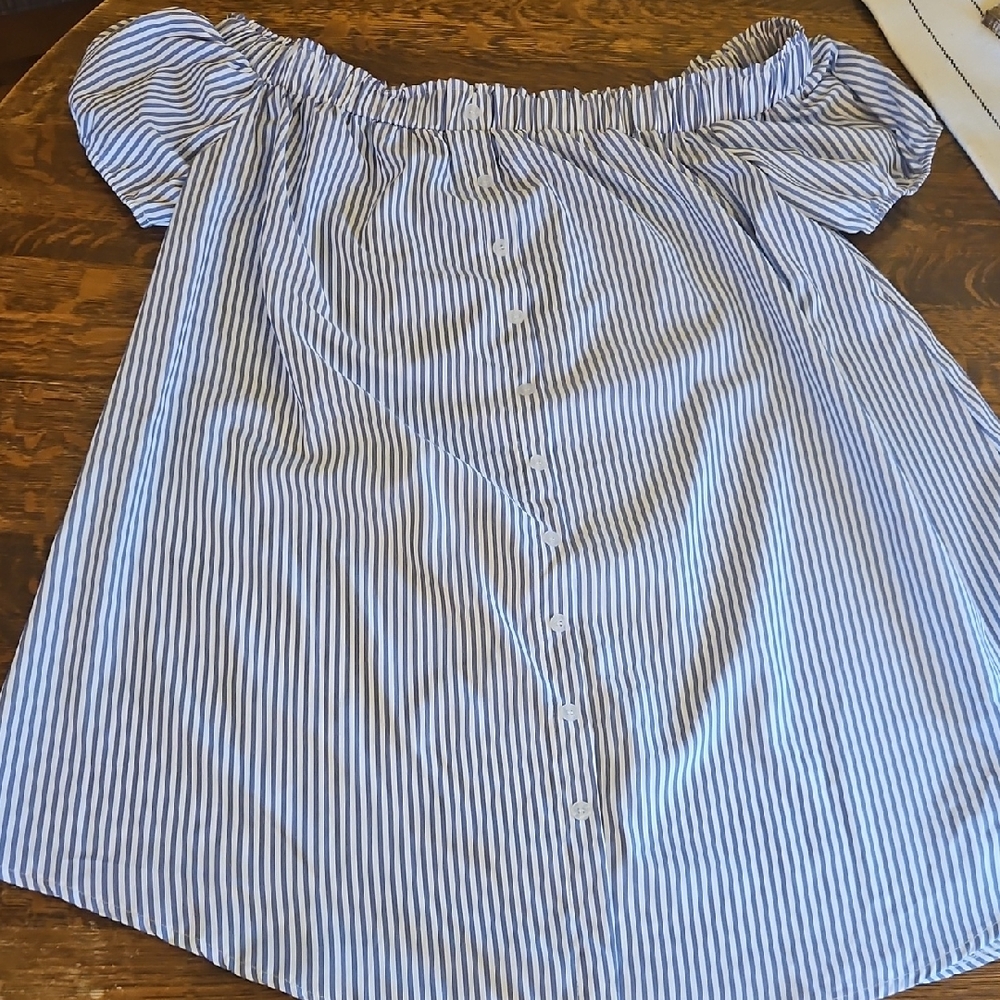 SHEIN Curve Blue and White Striped Blouse